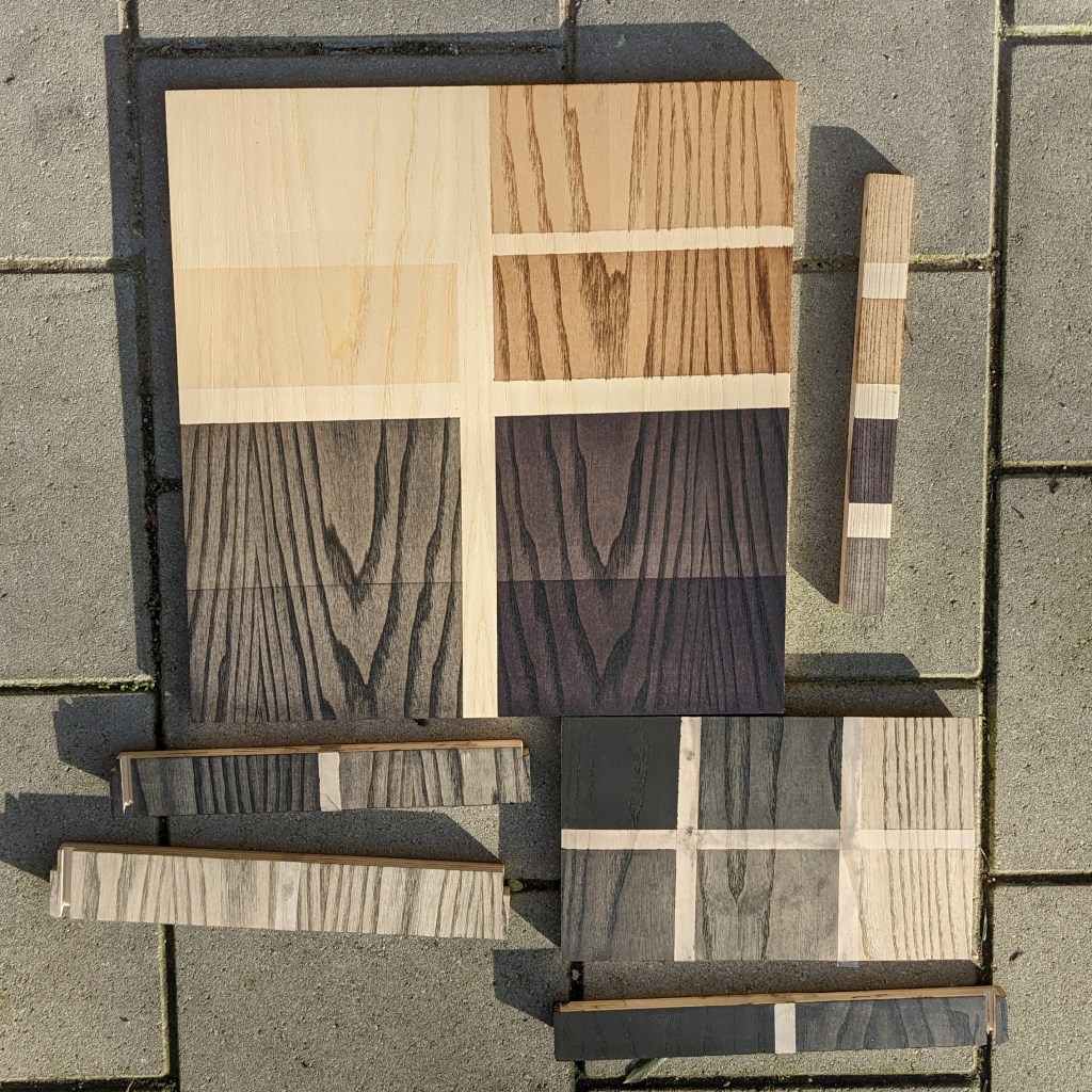 In the process of bespoke furniture, I test different stains to achieve the desired result