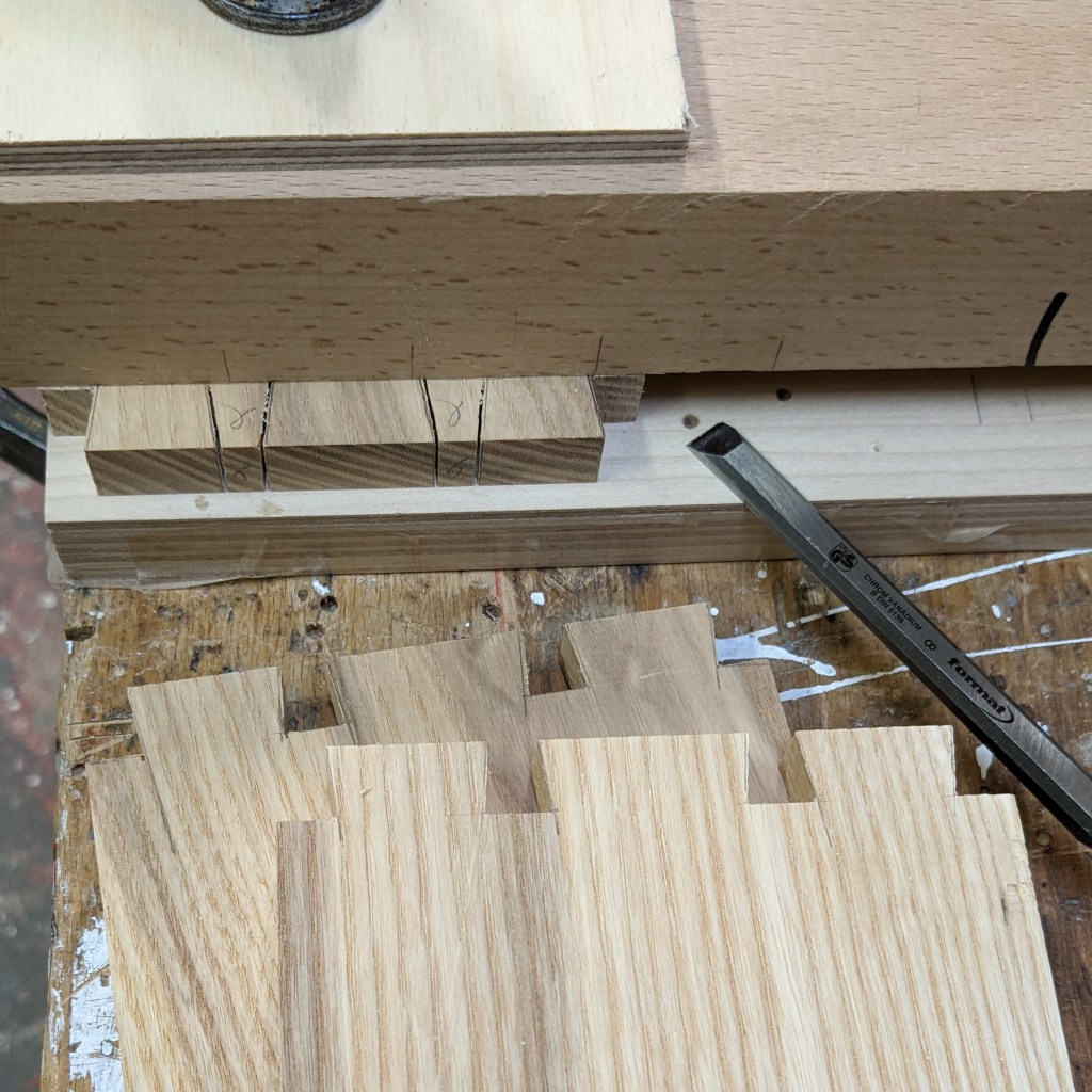 I used handtools like chisels and saws to make drawers with dovetailed corners